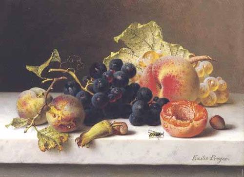 Johann Wilhelm Preyer Grapes peaches and plums on a marble ledge Sweden oil painting art